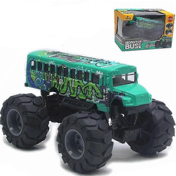 Skolebus Monster Trucks Die Cast 1:43 Gul Legetøjsbiler Modeller Metal Træk Tilbage Legetøj Til Børn Green With Graffiti Pattern
