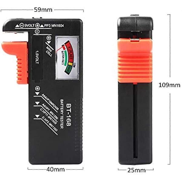 WUJUN Analog Batteritester Multi Størrelse Batteritjekker til AA AAA C D 9V 15V Knapcellebatterier (Kræver Intet Batteri til Drift)