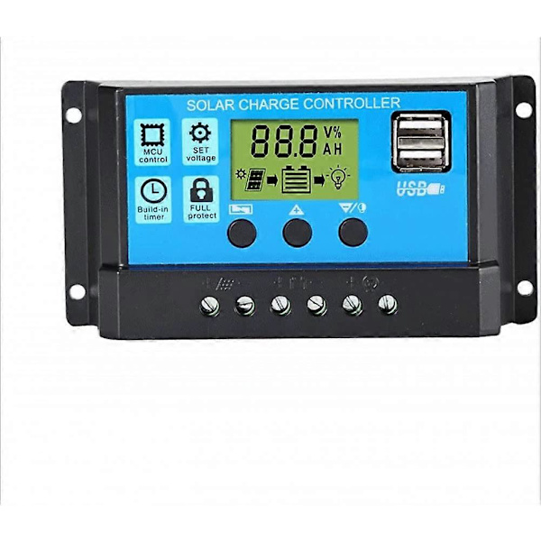 20A 12V/24V Smart Solar Panel Charge Controller med LCD-display og USB-port, overstrømsbeskyttelse, til solpanelbatterilampe LED-belysning