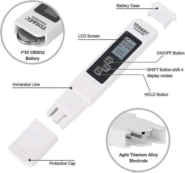 3-i-1 TDS pH-tester med LCD-display og automatisk kalibreringsfunktion