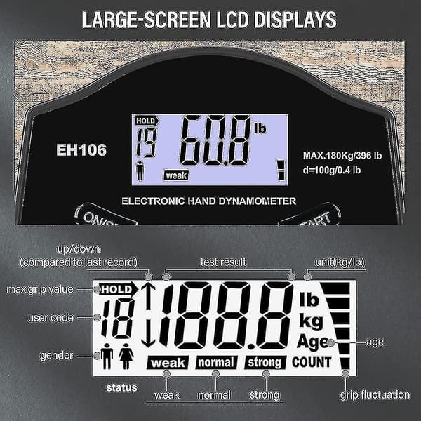 Grip Strength Tester, 396lbs/180kg Digital Hånd Dynamometer Grip Strength Meter Usb Lcd Skjerm Hånd[HK]