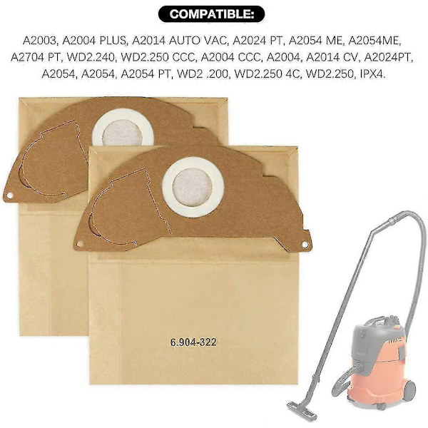 10-pack dammsugarpåsar för Kärcher 6.904-322.0