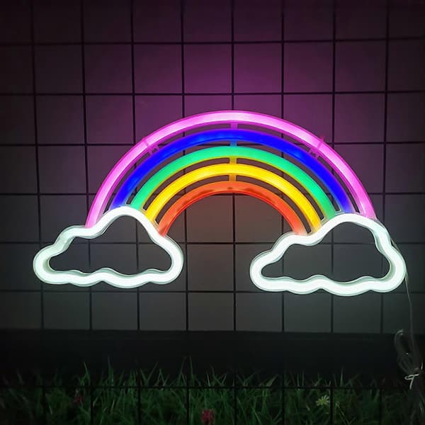 Regnbåge Neonskylt LED-ljus USB/Batteridriven Icke-bländande Moln Regnbåge LED Neonskylt Väggkonst Dekoration