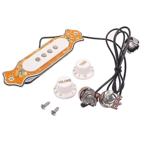 Förkopplad Humbucker för 4-strängad Cigar Box Gitarr med Volym- och Tonkontrollratt Gul