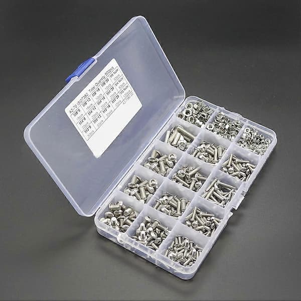 500 stk. M3 M4 M5 Rustfrit Stål Knaphoved Hex Socket Cap Bolte Skruer Møtrikker Sæt