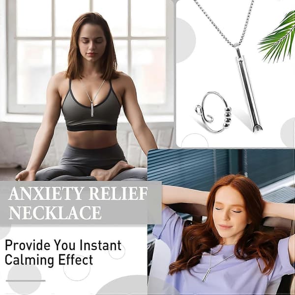 1 stk. Mindful Åndedrætskæde med Angstring, Angstkæde Angstring Åndedrætskæde Meditationsværktøjer Stresslindrende Gaver Silver