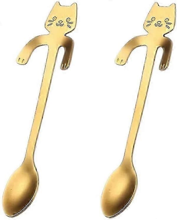Sød Kat, Kaffeske, Teske, Rustfrit Stål, 4 STK (Guld)