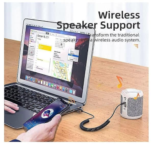 Bluetooth Aux Adapter, Bil Bluetooth v5.0 Trådløs Mottaker USB til 3.5mm Jack Adapter for Håndsfree Samtaler Plug & Play, Auto Power on(Svart)