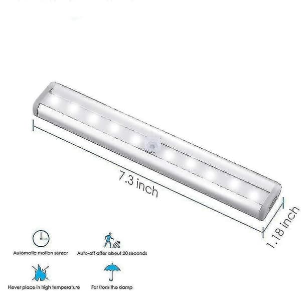 Bevægelsessensor Lys Bar, (10 LED, 3 stk.) Trådløs Lampe til Garderobe
