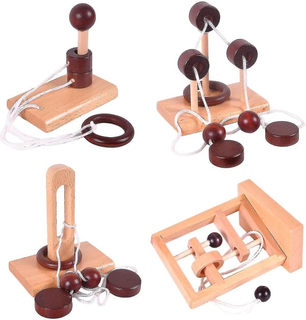 4-pack Klassiska Träfågelrep Pusselset Ringpussel Stränglösning Hjärnteaser (ruigou)