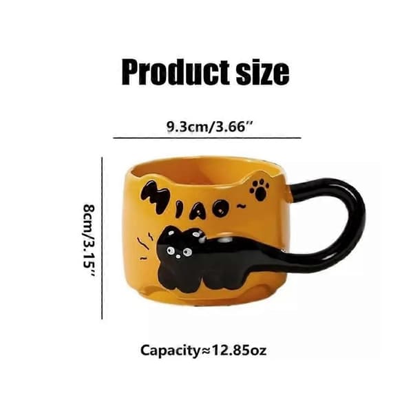 Kat-tema stablelige kaffekopper, søde og stablelige keramiske dyrekaffekopper. Yellow