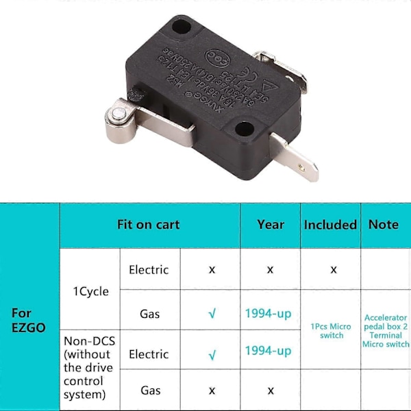 Golfvogn Accelerator Pedalboks Micro Switch til EZGO TXT 1994-Up OEM# 25861G01
