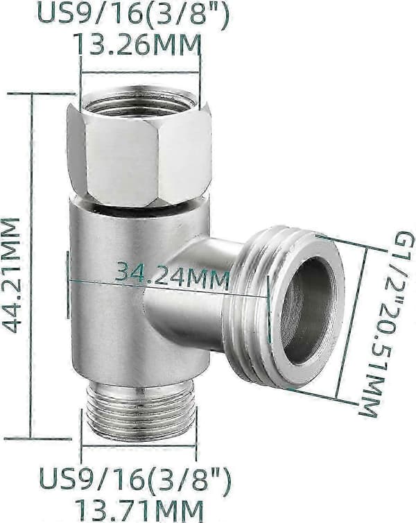 3-vejs 3/8\" og 1/2\" 3-vejs Adapter T-forbindelse Rustfrit Stål 3/8\" Vandledning T-fitting Børstet Nikkel