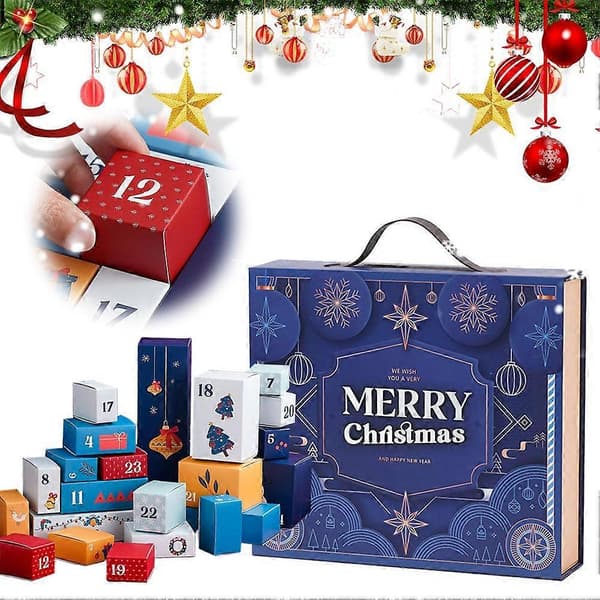 Jul Adventskalender Låda 24 Dagar Papper Blå Festlig Nedräkning