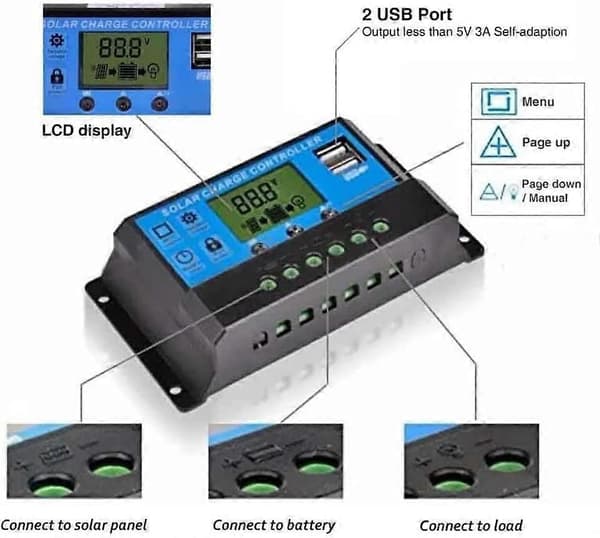 20A 12V/24V Smart Solar Panel Ladekontroller med LCD-skjerm og USB-port, Overstrømsbeskyttelse, for Solar Panel Batteri Lampe LED-belysning