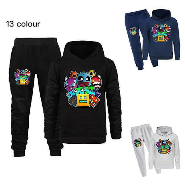 Geometry Dash Forår og Efterår Drenge og Piger Sweater+Bukser Sæt blue 140