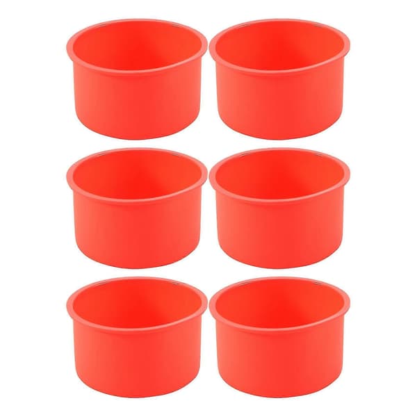 Silikone Mini Kage 4 Tommer Rund Bageform Non-stick Silikone Bageform Bageplade Genanvendelig Rød, Sæt Med 6