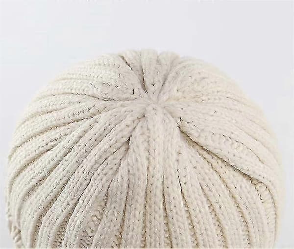 Damstickad Mössa med Uppvikt Kant Stretch Ribbad Akryl Vinter Skidmössa