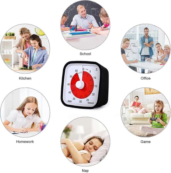 Visuell Timer med Skyddsfodral, Uppgraderad 60 min Nedräkningstimer, Svart