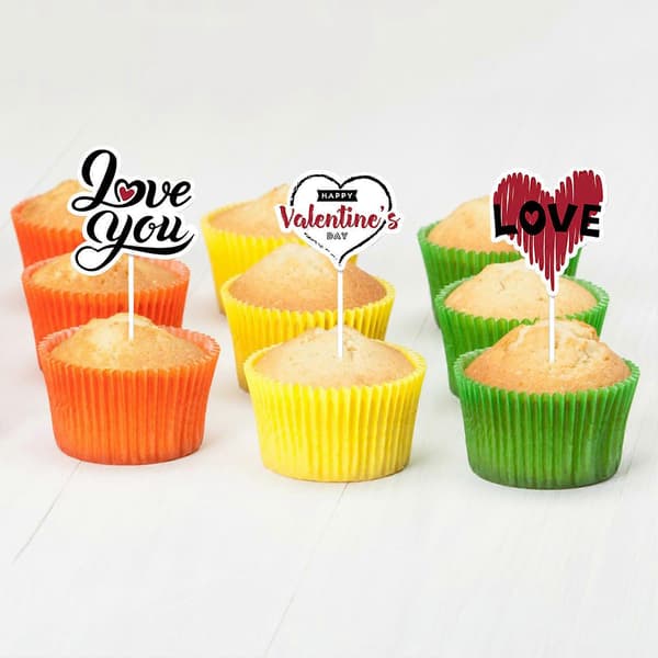 12 stk. Søde Valentinsdag Cupcake Toppers Hjerteform Brevprint Kagepynt Mad Appetizer Stand