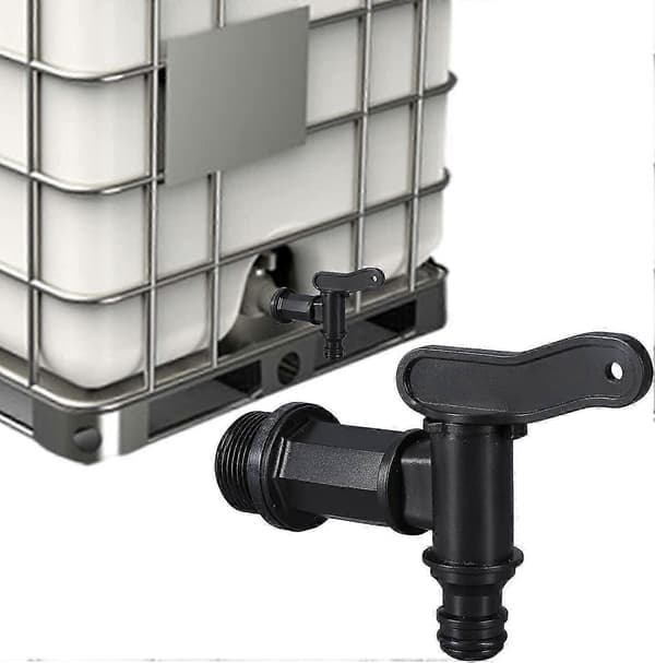 Plasttankkran, IBC vanntankadapter, hagekranadapter, for regnvannsoppsamler, med pakning, låsemutter og krankobling, 3/4\"