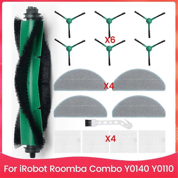 Reservedele til IRobot Roomba Combo Y0140, Y0110 robotstøvsuger sæt hovedsidebørste