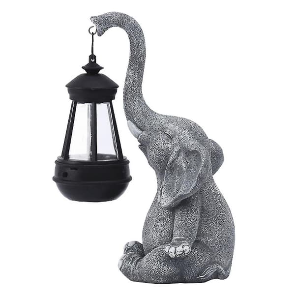 Elefant Solcellelampe Dekor Vanntett Solid Resin Håndverk Elefant Ornament Statue Hage Balkong G