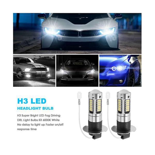 4st H3 Super Starka LED Dimljus DRL Glödlampor Kit 6000k Vit