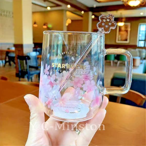 Starbucks Pinkki Sakura Värin Vaihtava Lasinen Kahvimuki Kukkatikulla
