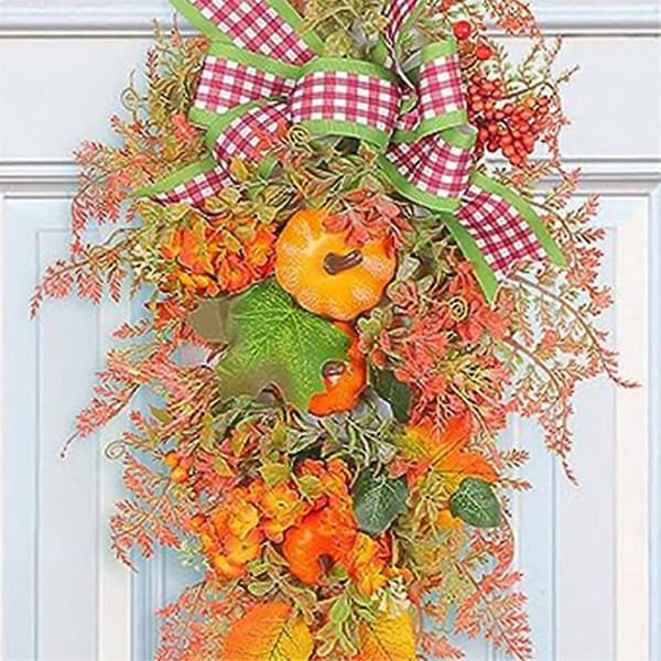 Efterårshøst til hoveddør, efterårskrans, kunstig efterårshøstdråbe, Thanksgiving dekorativ Sw