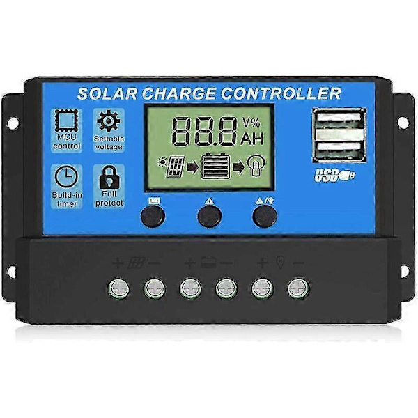 Solbatterioplader, 10a, med LCD-display