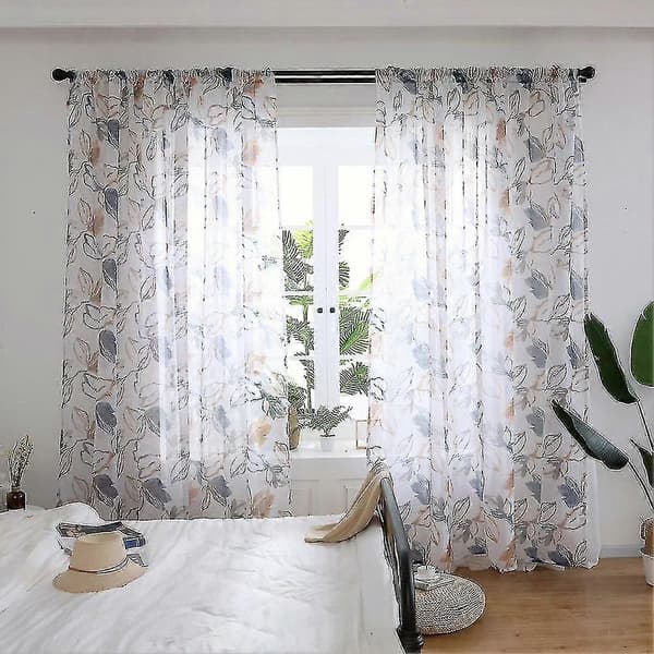 Polyester Vindusgardin Kapper Voile Soverom Stue Dekor (Brun)