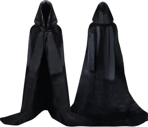 Sort Hætte Kappe Voksen Kostume Halloween, 1 stk. L