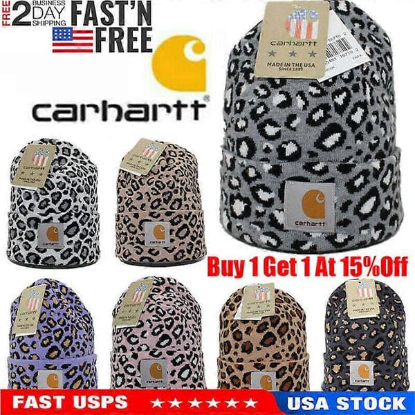 Unisex varm vinterhat, uldhat, leopardprint gavehat Beige