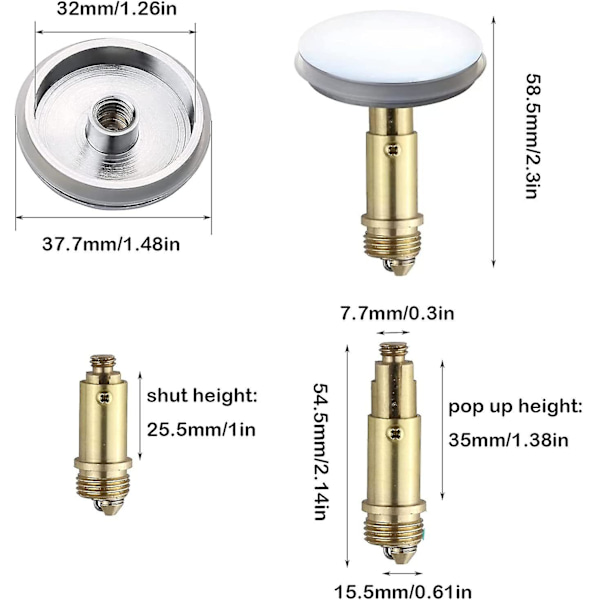 2 stk Bad Push Pop-up Click Clack Propp, 38mm Vask Drain Propp Pop-up Propp
