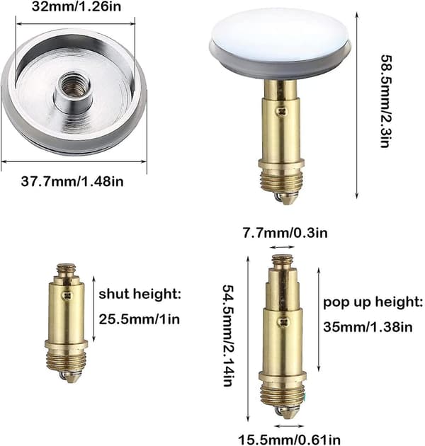 2 stk. Badeværelses Push Pop-up Click Clack Prop Stop, 38mm Vaskestue Aftapningsprop Pop-up Prop
