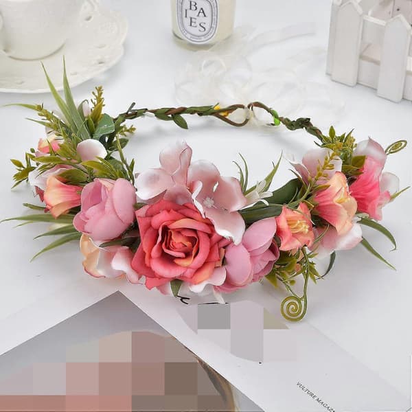 Blomsterkrans til kvinder, Boho blomsterhårbøjle, blomsterkrans med
