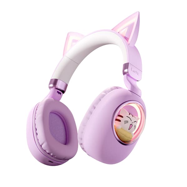Barns katter-hörlurar - Bluetooth 5.3 over-ear brusreducerande hörlurar Purple