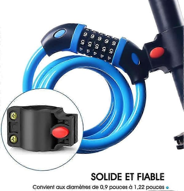 Cykel lås 120cm lang cykel kode lås scooter lås med 5-cifret kode og montering