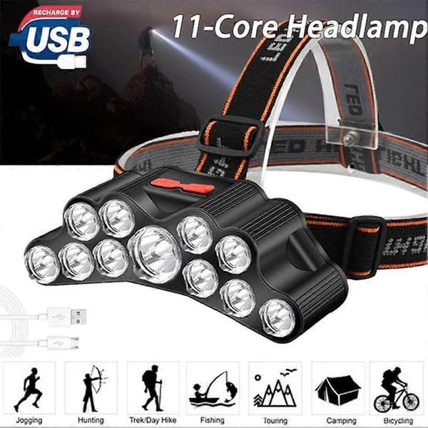 Vanntett Hodelykt Super Sterk Hodelykt 11LED Hodelykt Camping Fiske