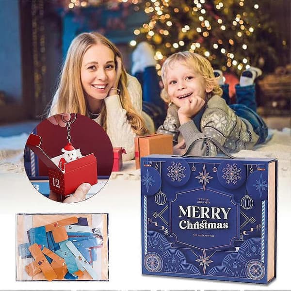 Jul Adventskalender Låda 24 Dagar Papper Blå Festlig Nedräkning
