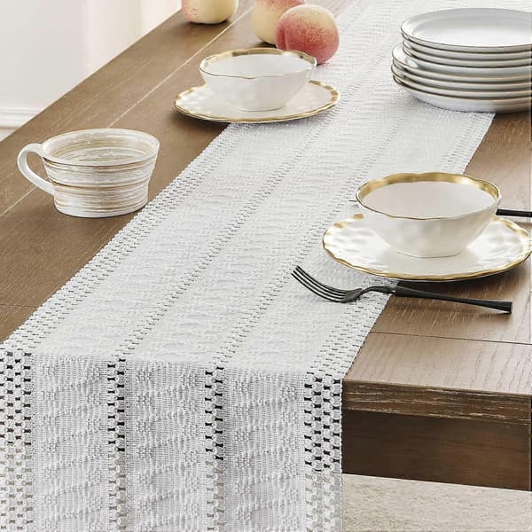 Macrame Boho Bordløber, Hvide Bordløbere 91 cm Lange, Bondegårdsstil