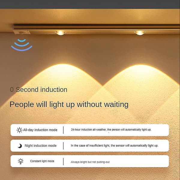 LED-skåpsbelysning med rörelsesensor, dimbar, USB-laddning, mänsklig kroppsdetektering för sovrum, entré, vit