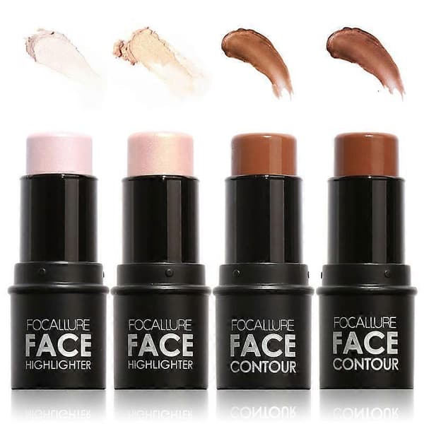 4 Farger Sminke Highlighter Palett Full Dekning Ansiktskontur Stick Bronzer