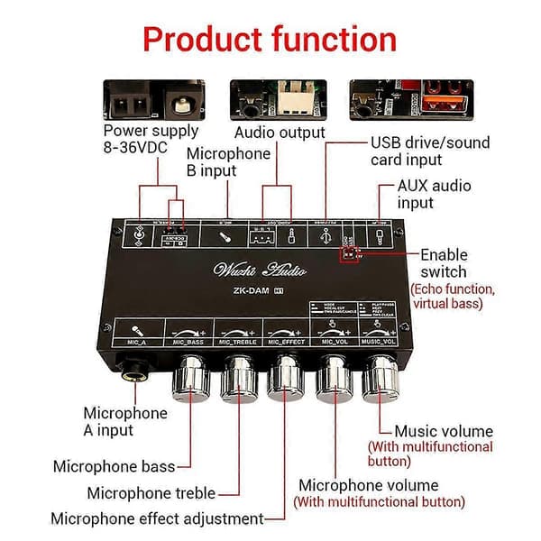 Dam H1 Karaoke Reverb Board Front Effekt Mikrofon Sang med Bluetooth Usb Dekode Board(b)