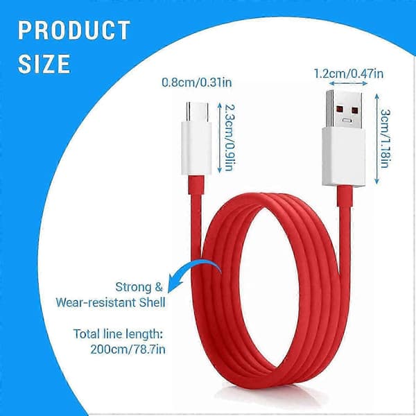 2m opladerkabel til OnePlus oplader USB C 100W/80W hurtig opladning