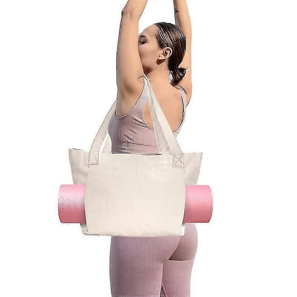 Yoga Pilates måtte taske, basic canvas tote taske, inkluderer måtte opbevaringspose.