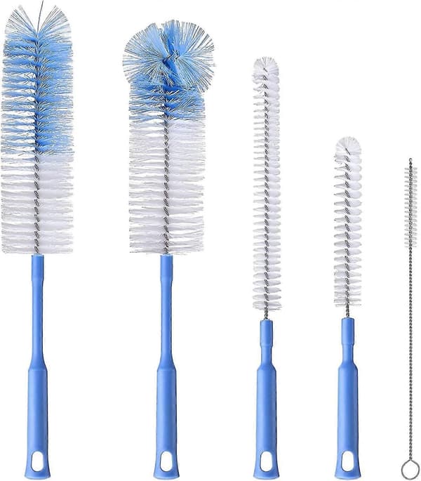 Pullosivellin, 5 kpl pullonpuhdistusharja, kapeakaulaisille pulloille, urheilupulloille, termospulloille, viinilaseille