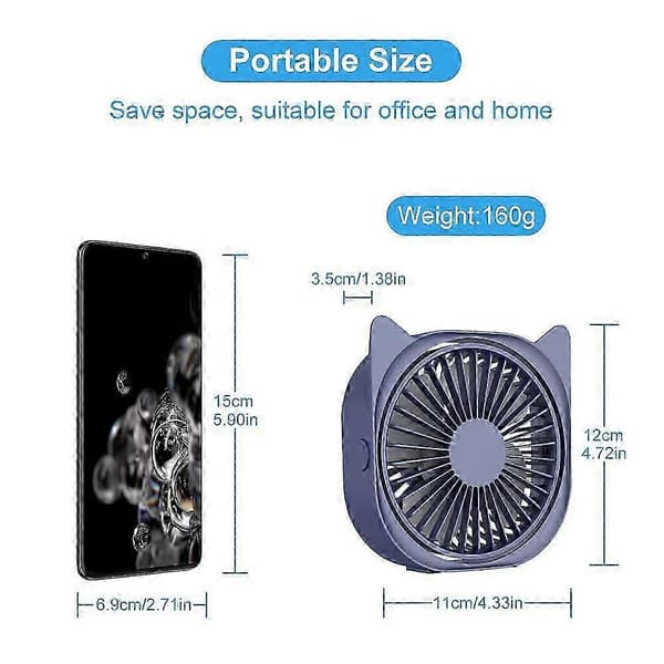 USB Bordventilator, med tre hastigheder, USB-drevet ventilator, Blå
