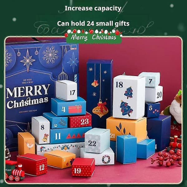 Jul Adventskalender Låda 24 Dagar Papper Blå Festlig Nedräkning